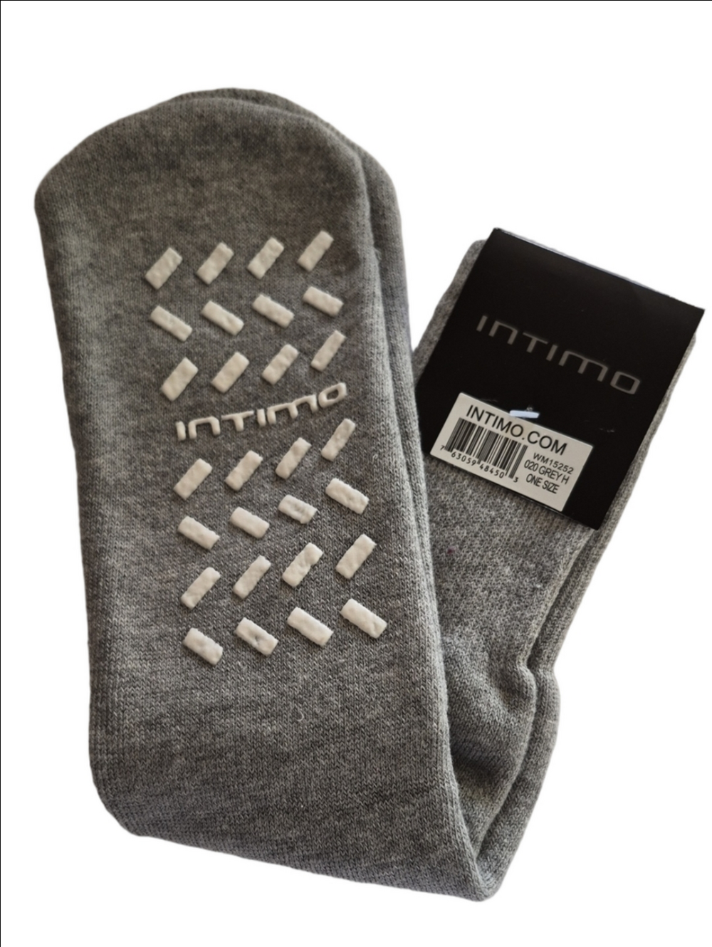 Intimo Grey Knit Gripper Slipper Socks Non-Skid Bed Lounge One Size NWT
